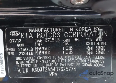 2013 Kia Soul z USA, uszkodzony, nr VIN KNDJT2A54D7625774